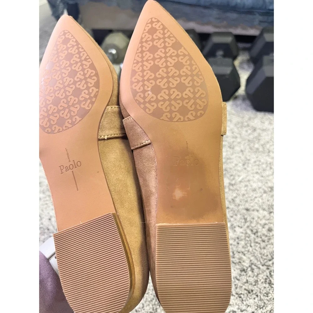 Paolo Suede Studded Pointed Toe‎ Flats Women Tan Size 6